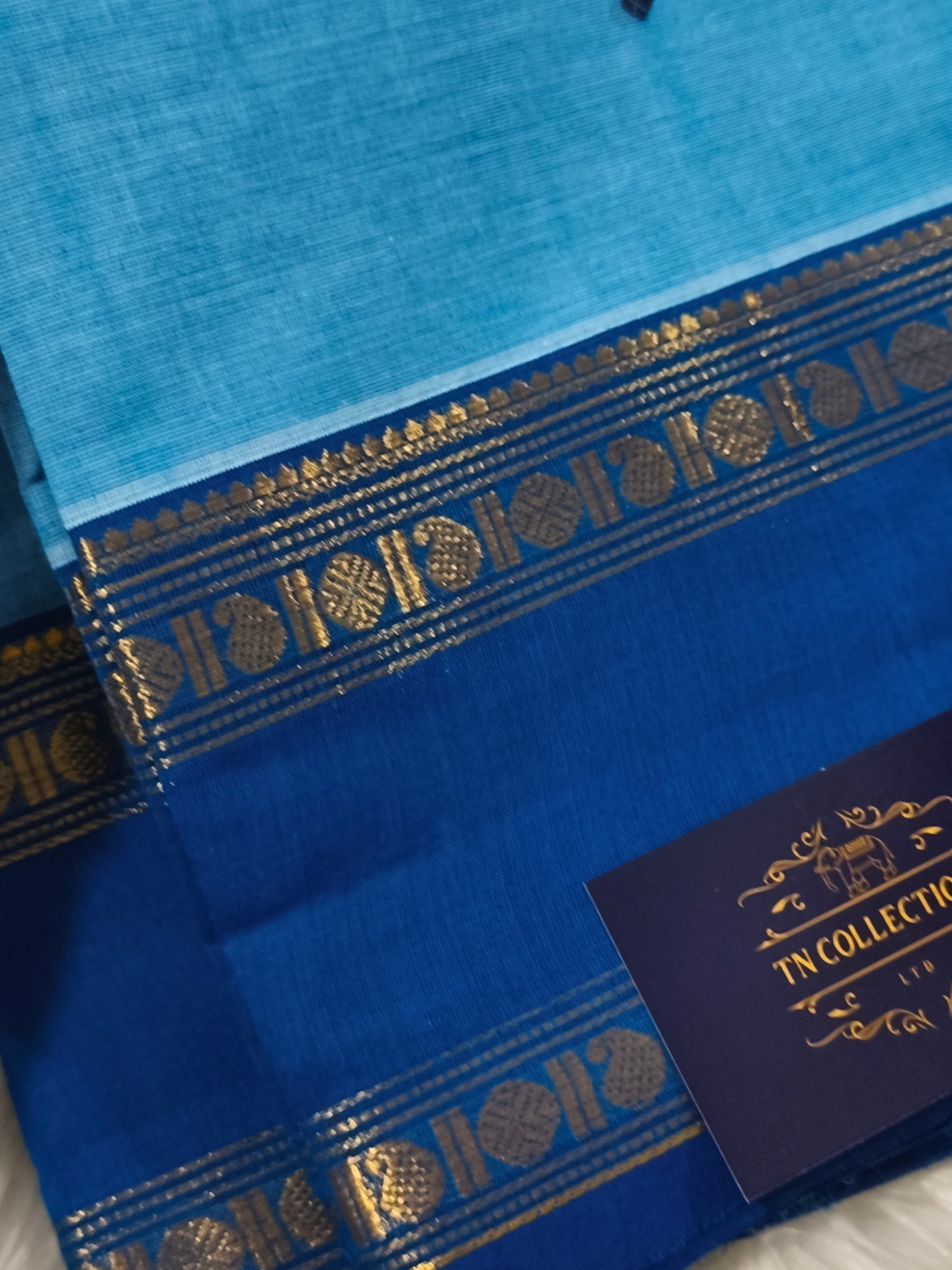 Pure Kanchi Cotton Saree (Blue)