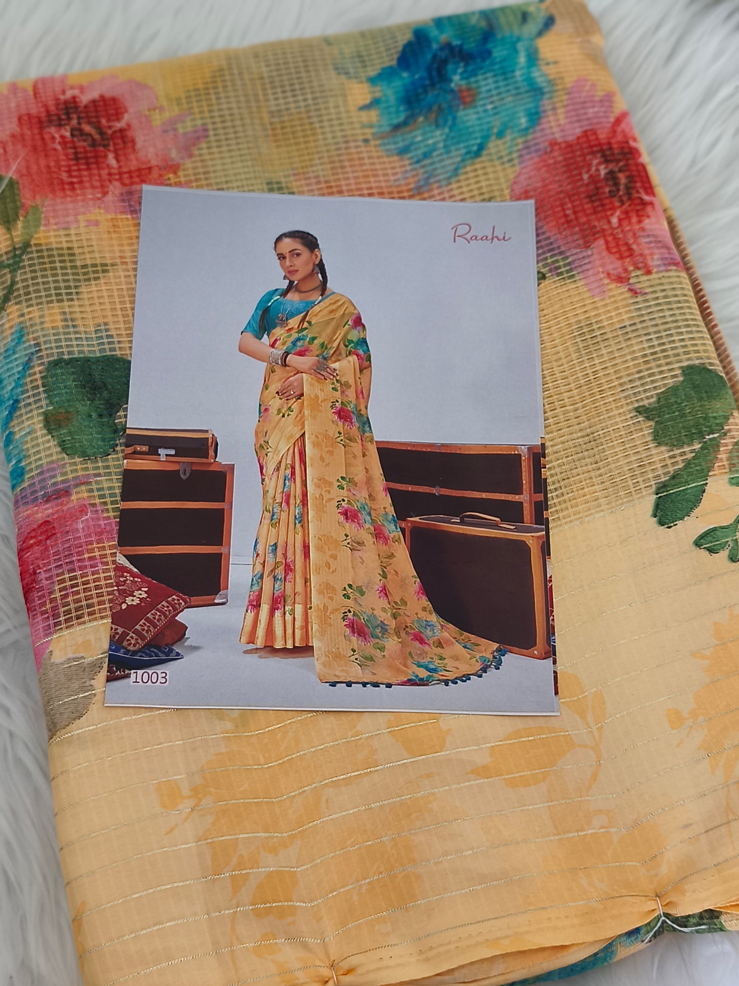 Floral Linen cotton saree
