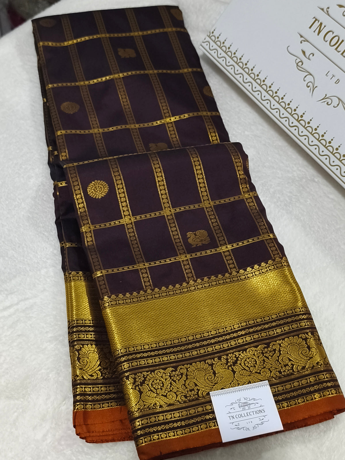 Premium Semi Kanchipuram Silk Saree (Coffee Brown)