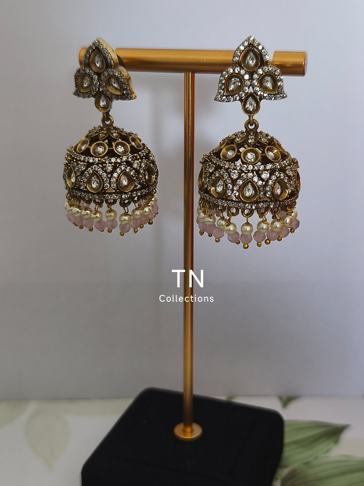 Victorian Ad Jimikki/ Jhumka/ earrings with Baby Pink Pearls