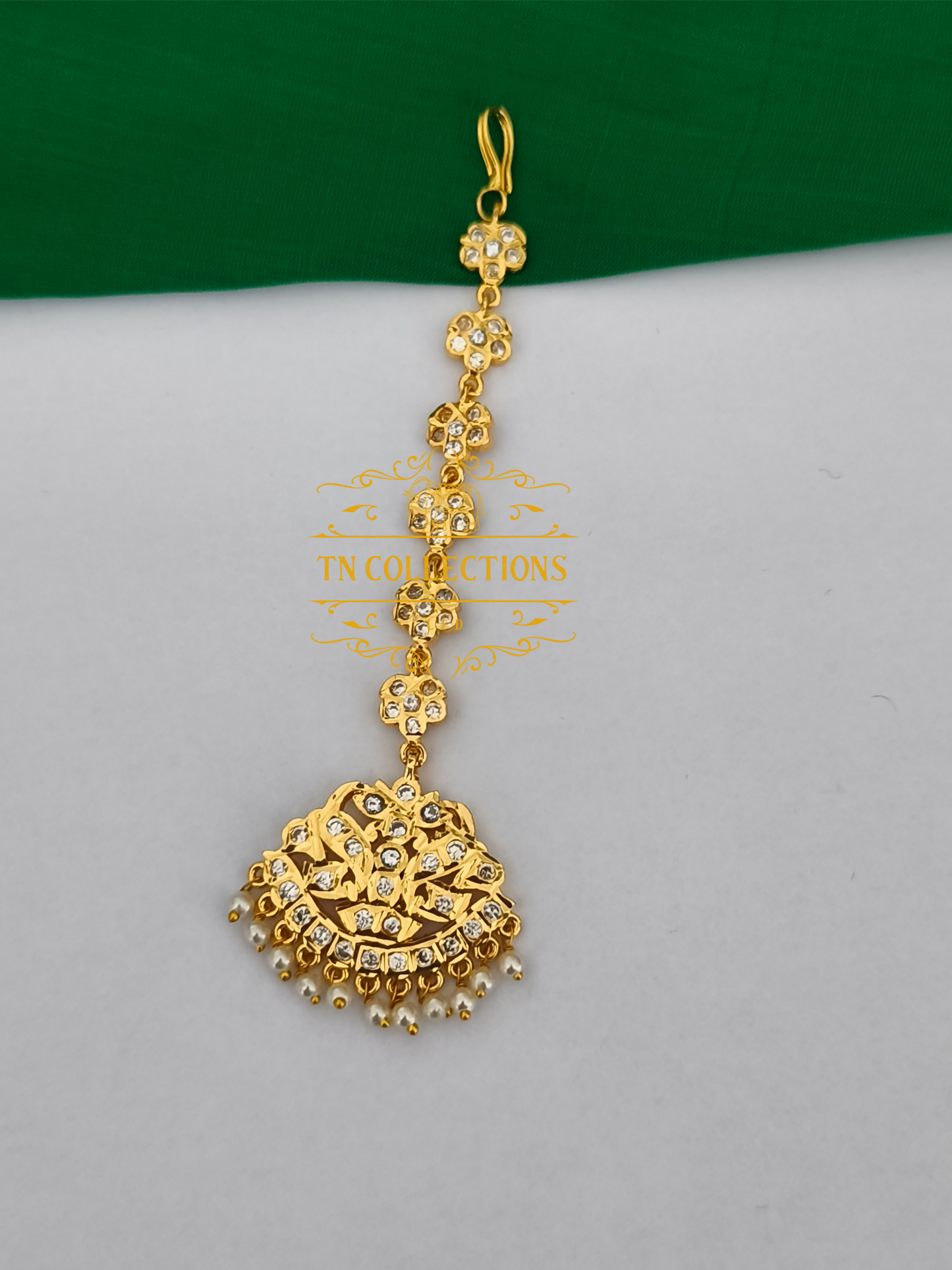 Micro Gold Finish Traditional Tikka (Full white stones)