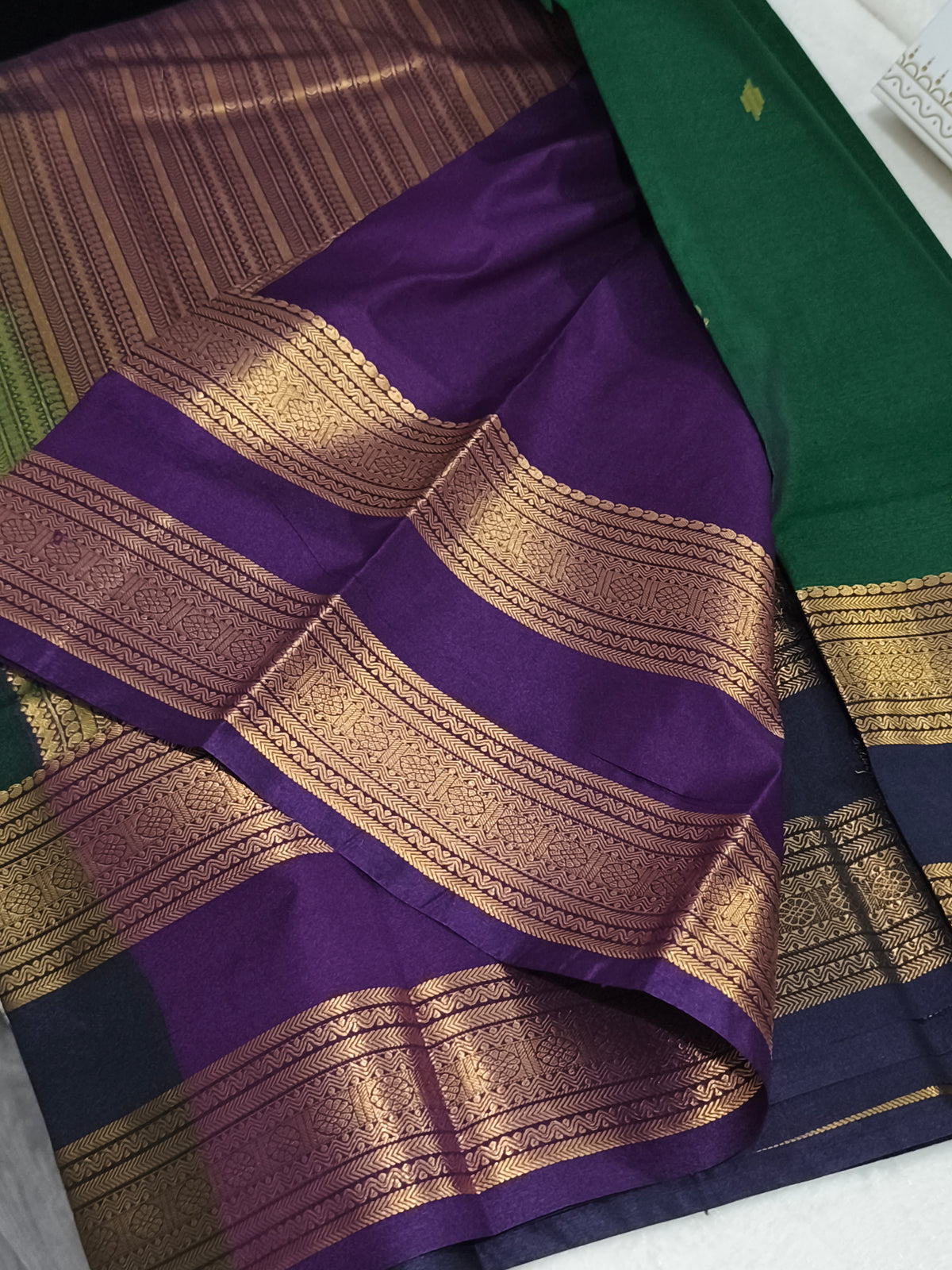 Trendy Semi Soft Silk Saree with contrast blouse and rich pallu