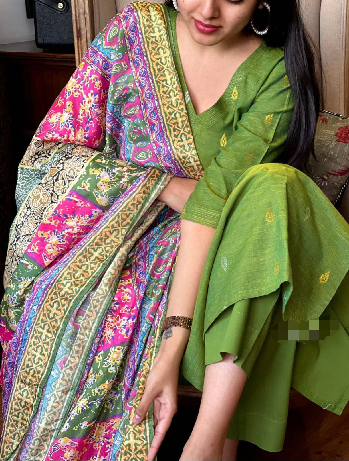 Stunning Cotton 3pcs kurthi set (Size XXL)