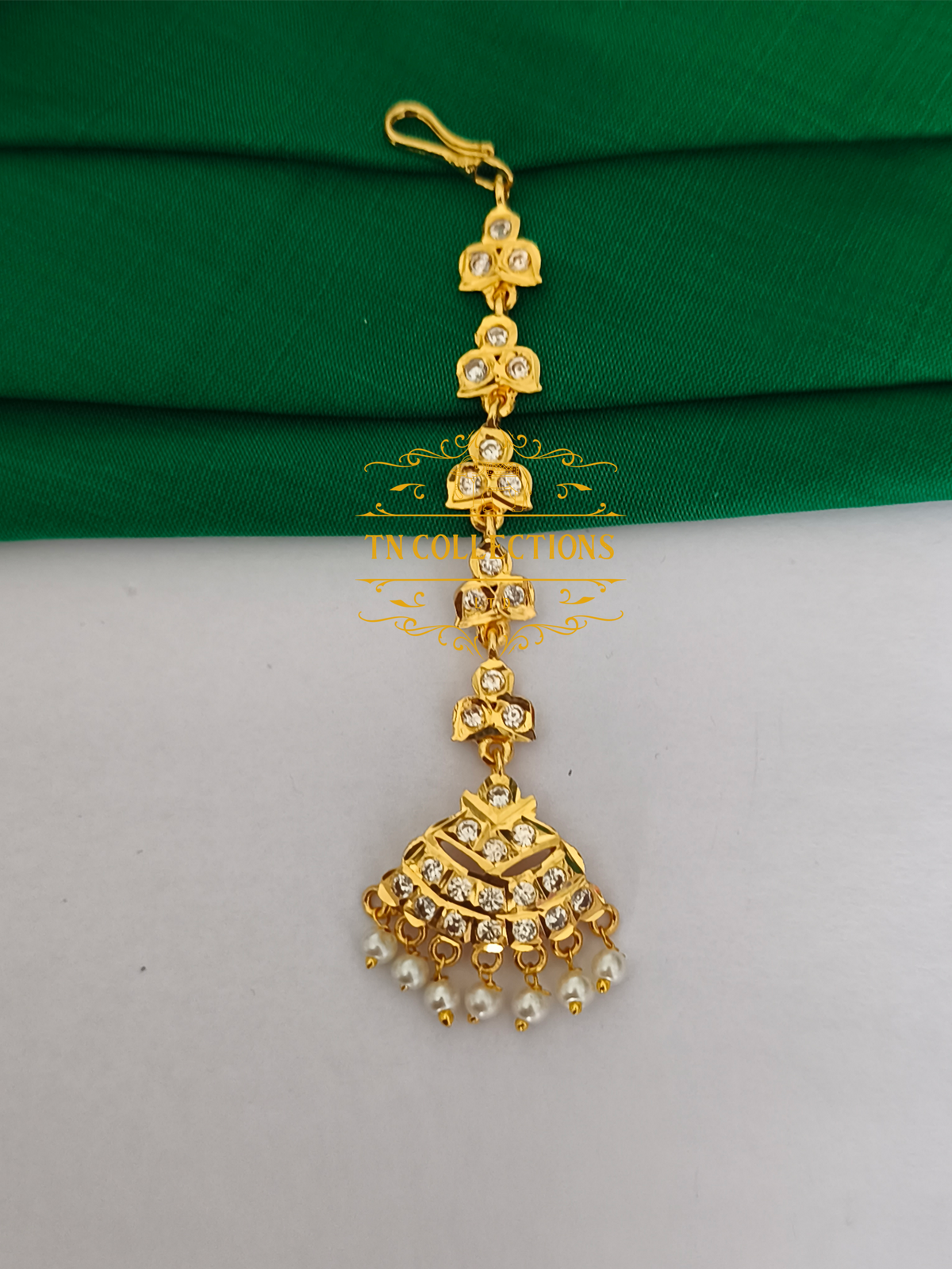 Micro Gold Finish impon cz Tikka (Full White stones)