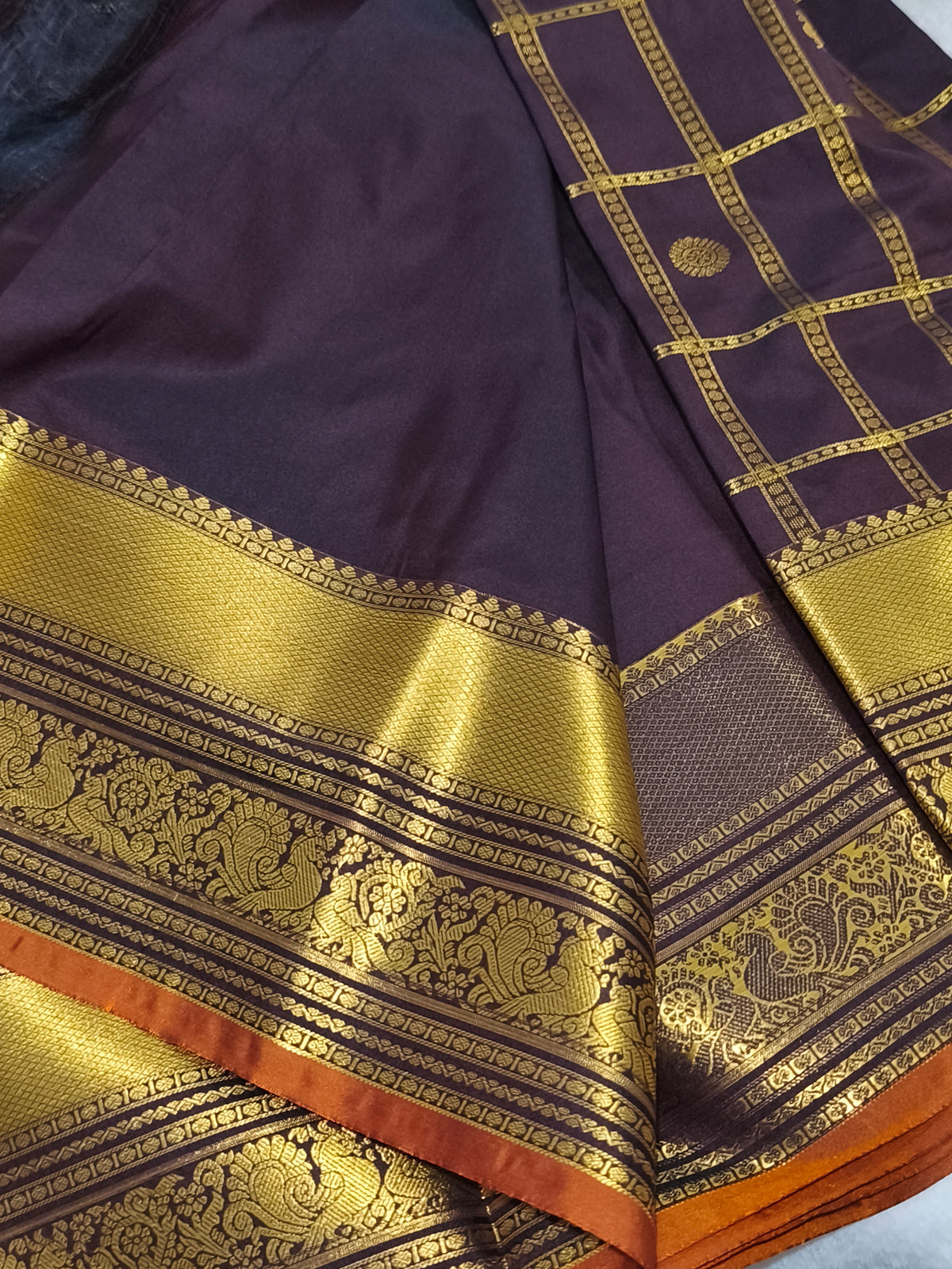Premium Semi Kanchipuram Silk Saree (Coffee Brown)