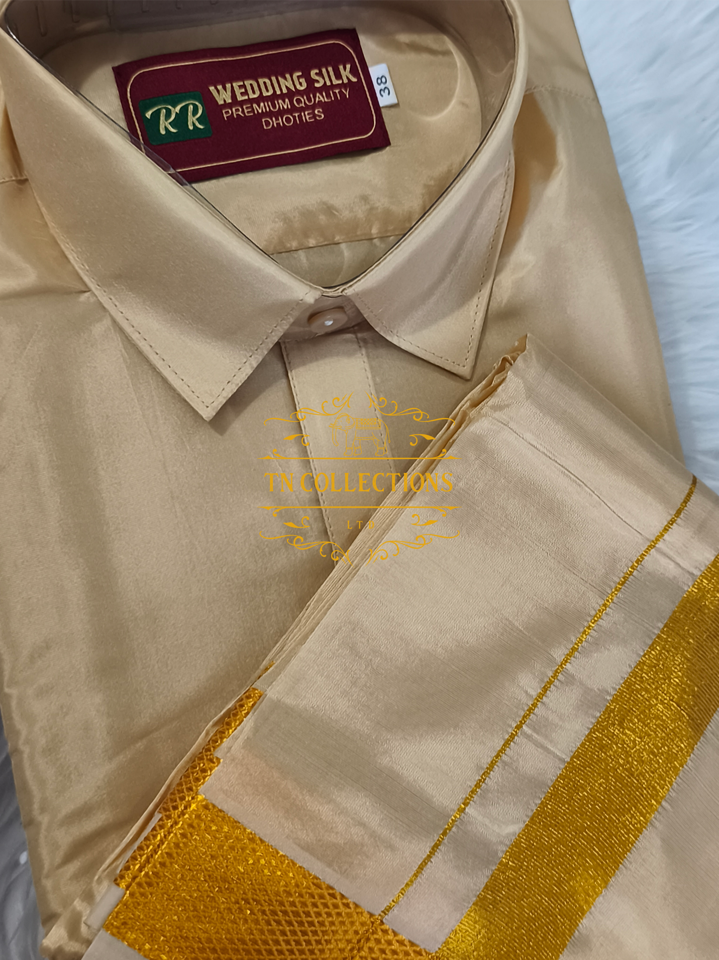 Men's Gold colour Veshti Shirt set