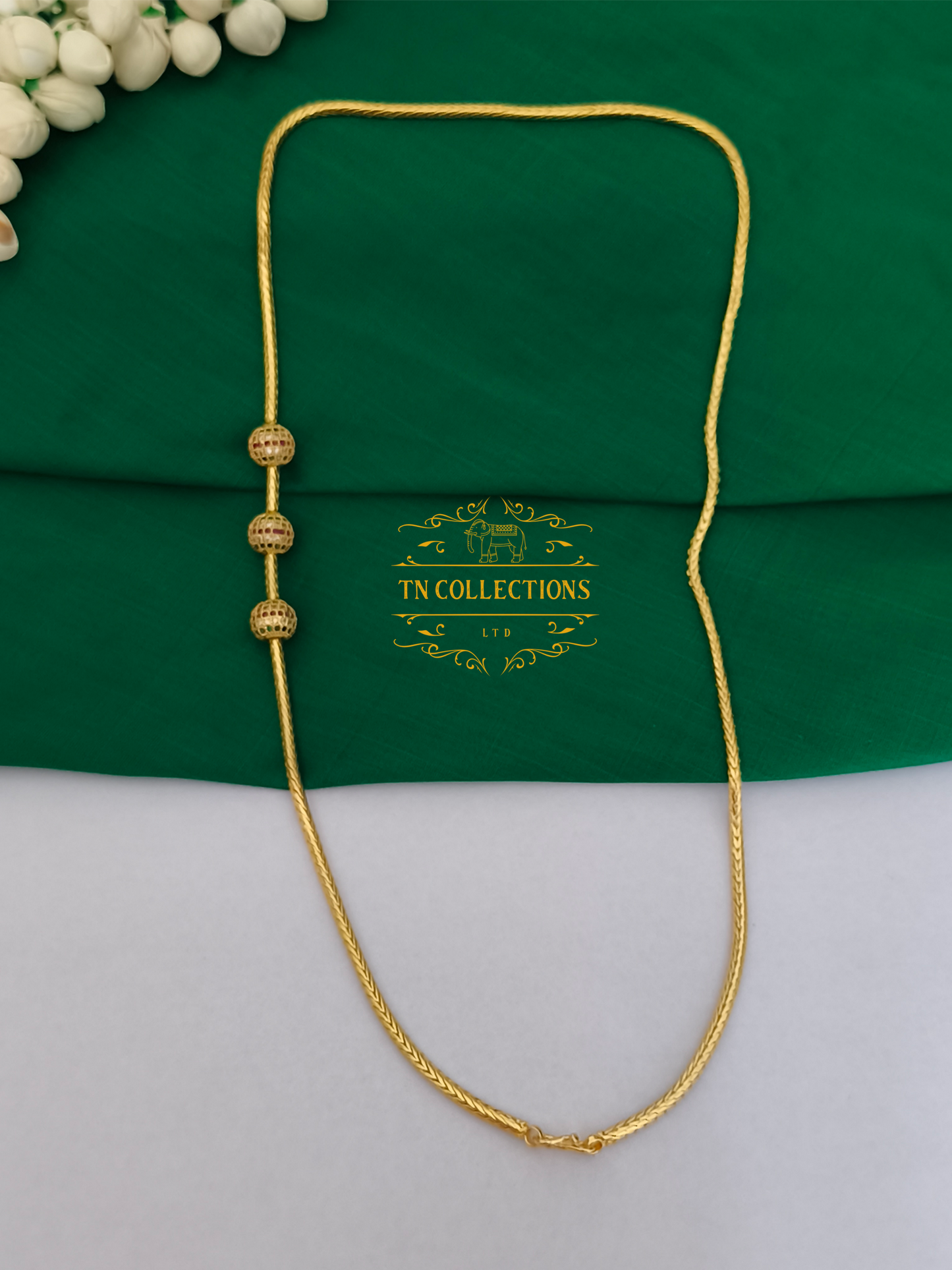 Gold Polish CZ AD stone Mugappu Kodi (Ruby,white & Green stones)