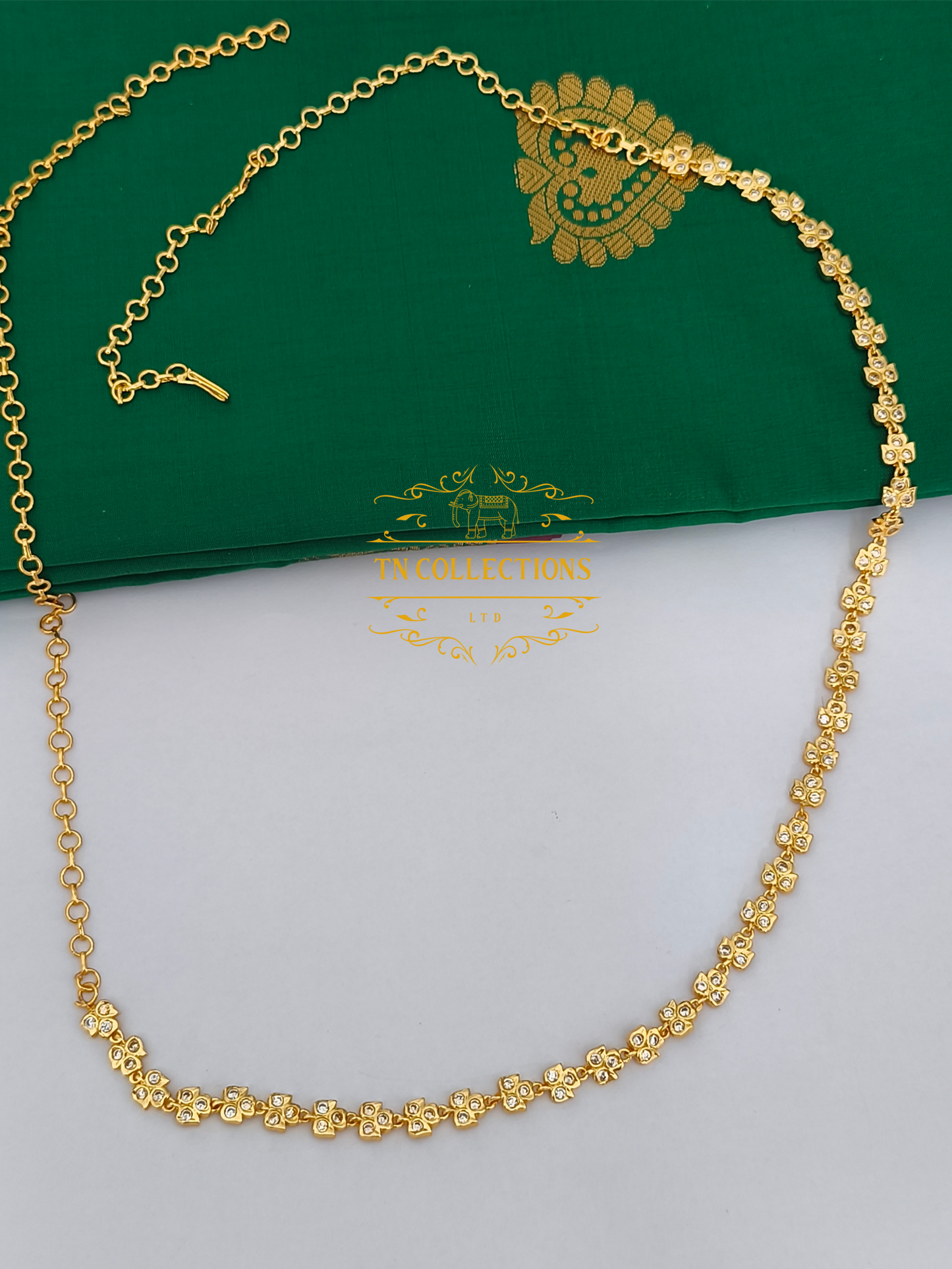 Micro Gold-Plated Traditional Hip Chain (Full white stones)