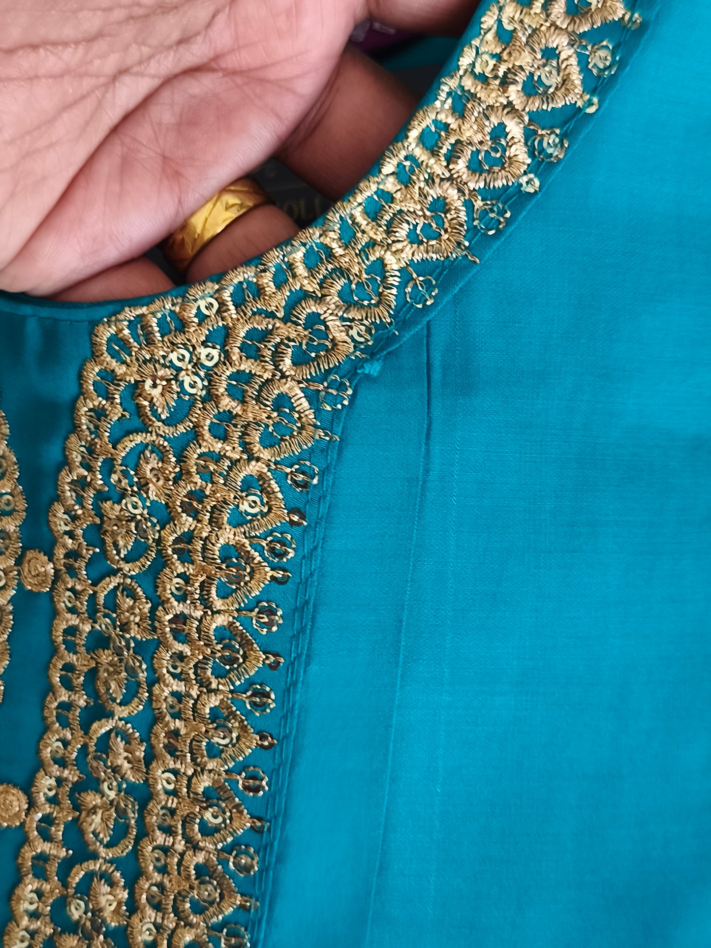 Readymade 3pcs Anarkali Type Shalwar (Teal Colour)- Size M,L