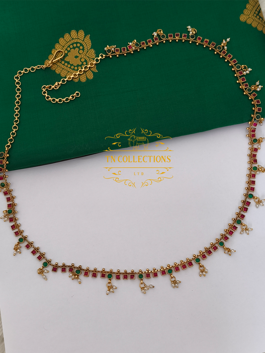 Kemp Stone Brass metal Hip Chain( Ruby & Green Stones)
