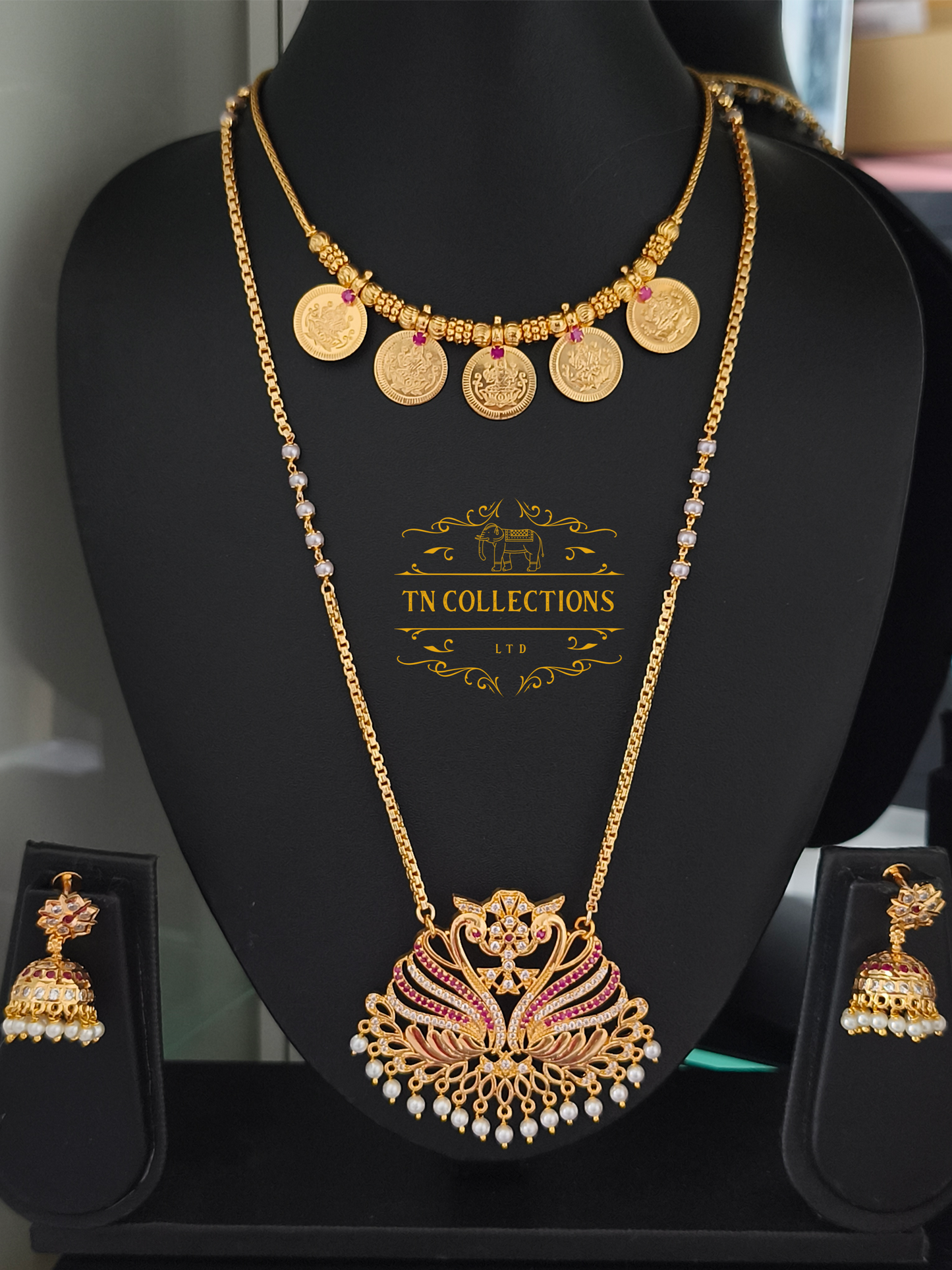 Micro Gold-Plated Traditional Semi Bridal Set (Ruby &white stones)