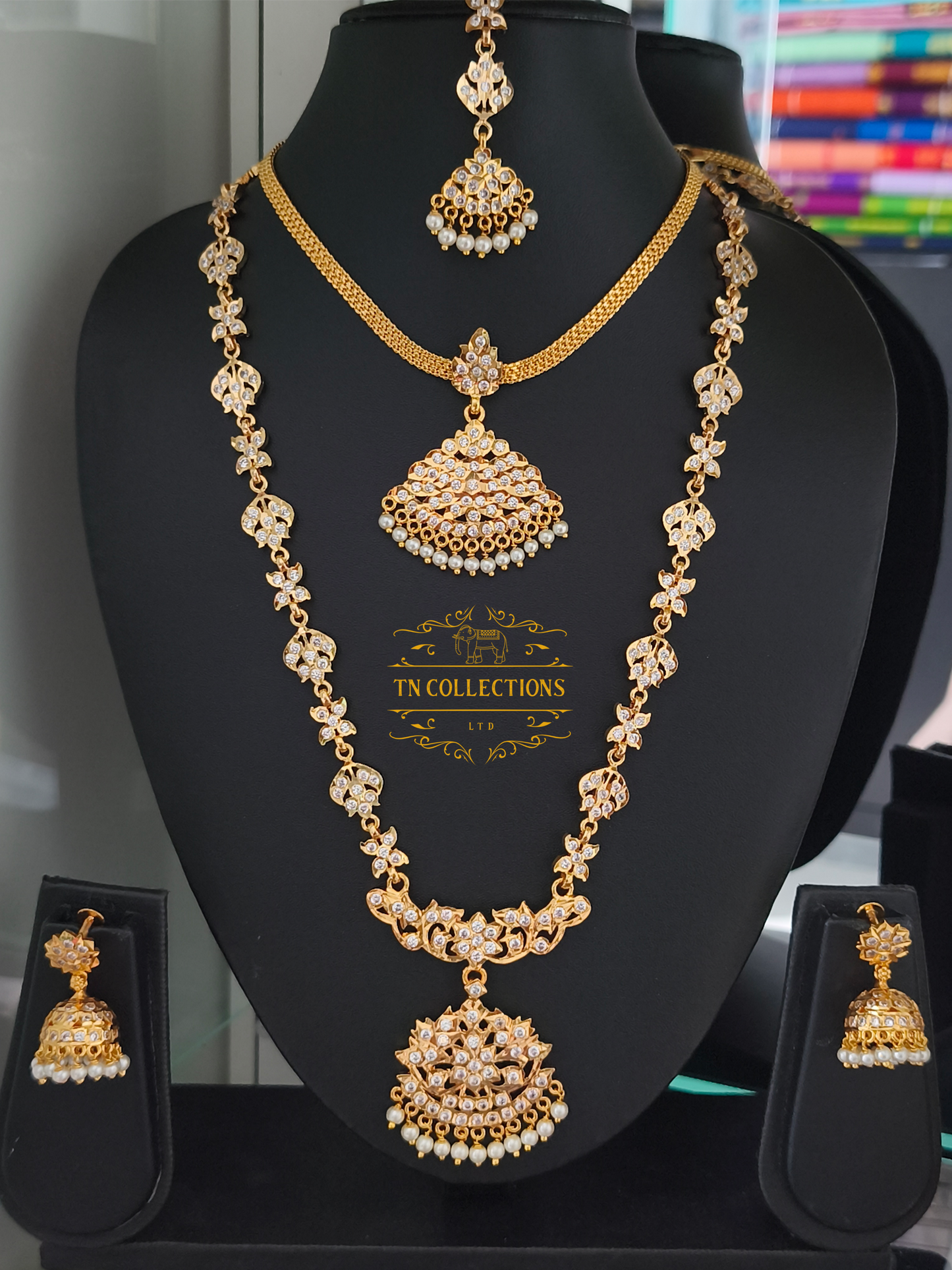 Micro Gold-Plated Traditional Semi Bridal Set (Full white stones)