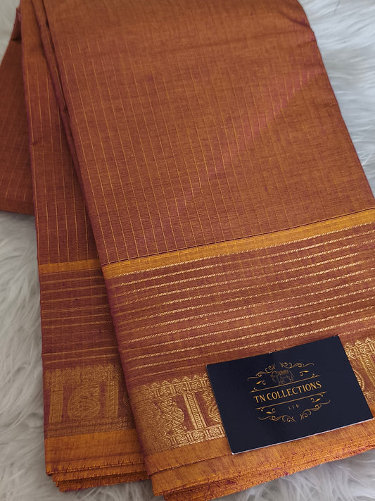 Pure Premium Kanchi cotton saree (120's count)- Coppery Manuve