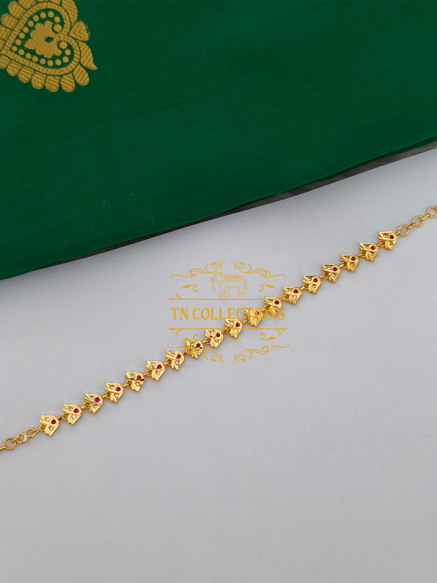 Micro Gold-Plated Impon Choker Necklace (Ruby & White stones)