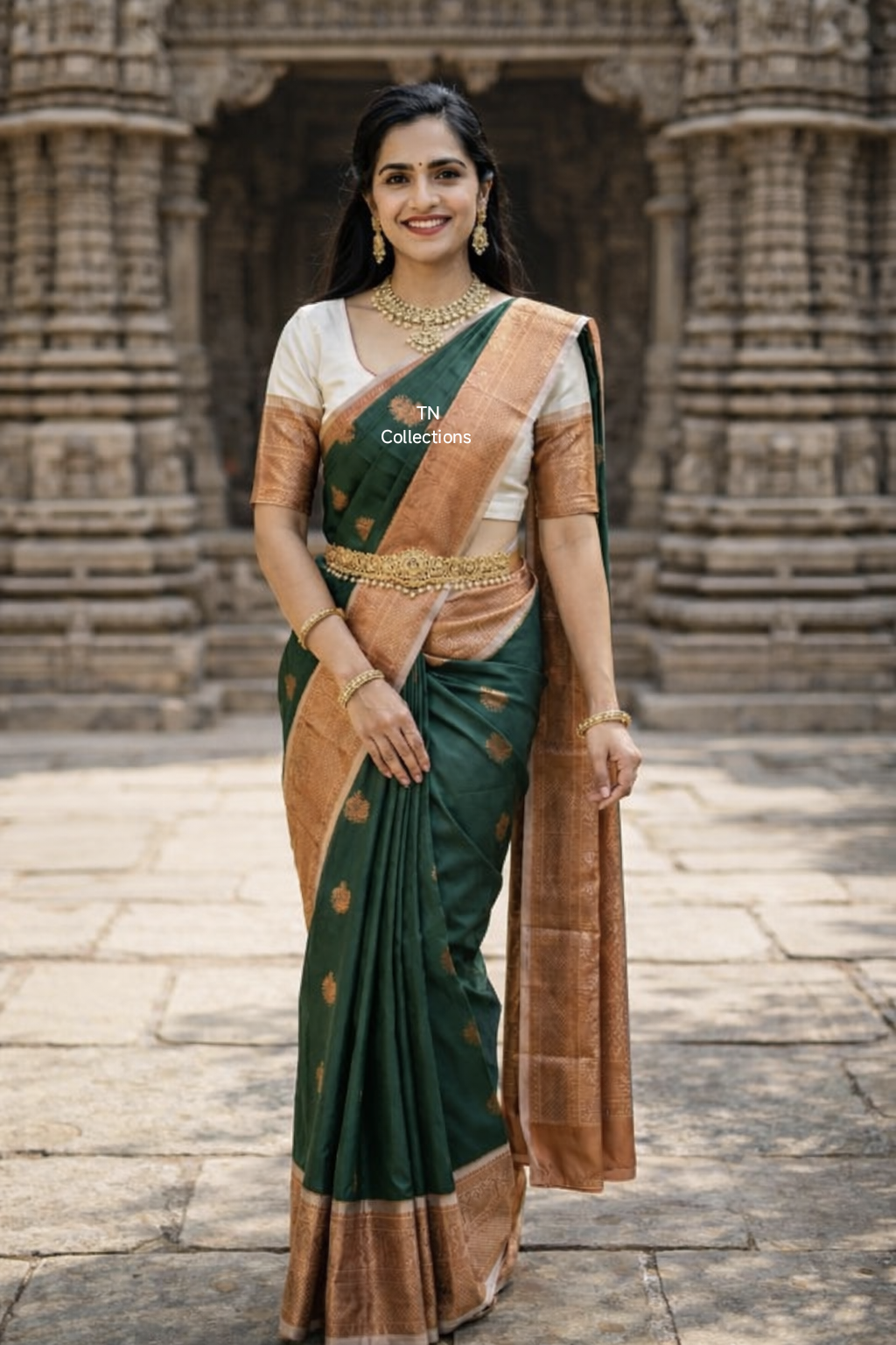 Korvai Premium Soft Silk Saree (Dark Green)