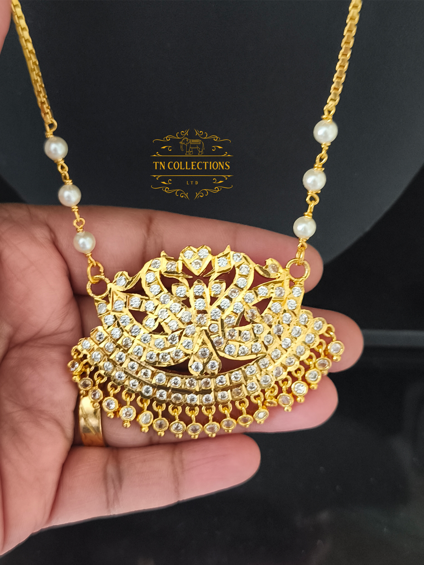 Micro Gold plated Traditional Pathakkam( Full White stones)