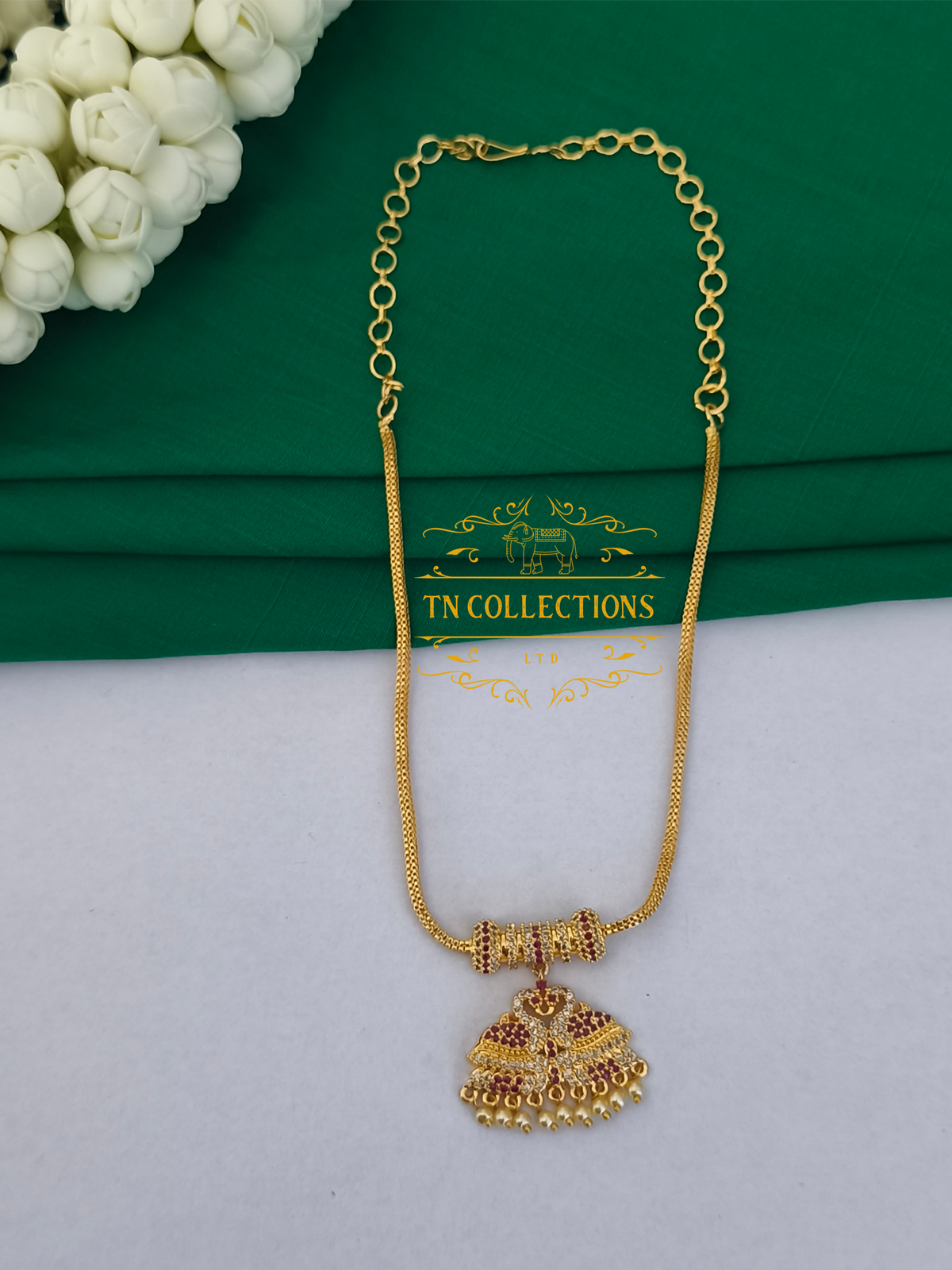 Micro Gold Finish cz stones Attiyal (Ruby & White Stones)