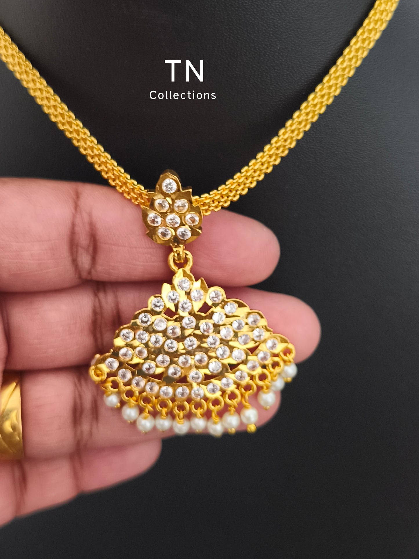 Micro gold plated Impon Attiyal with earrings (Full white stones)