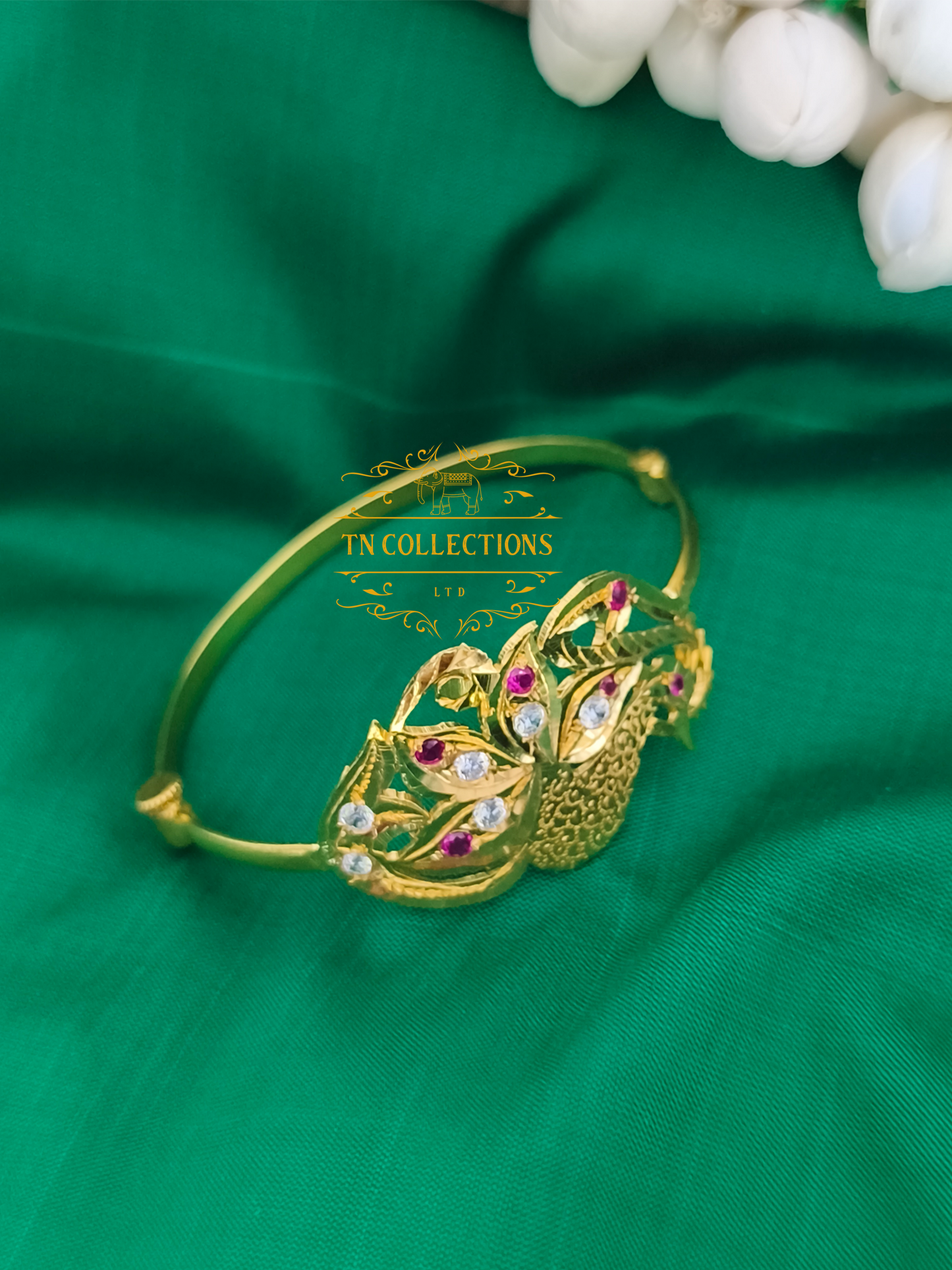 22ct Gold Plated Traditional Screw Bangle (Peacock Design)