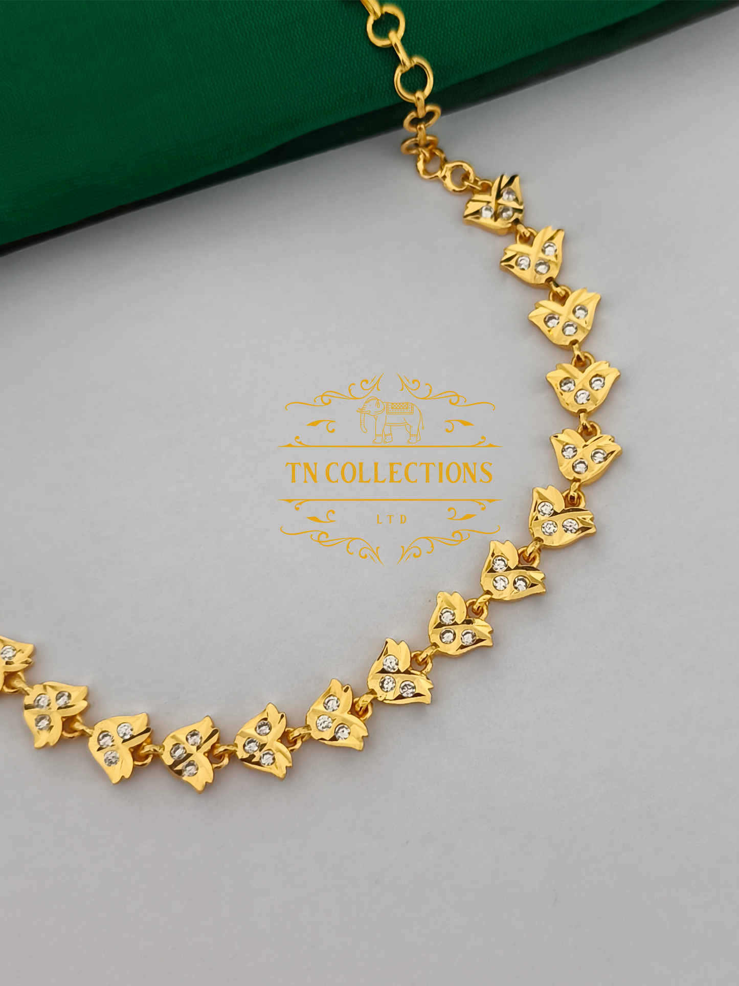 Micro Gold-Plated Impon Choker Necklace (Full white stones)