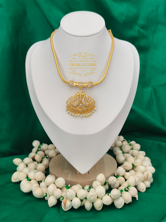 Micro Gold-Plated Peacock Attiyal (Full white stones)