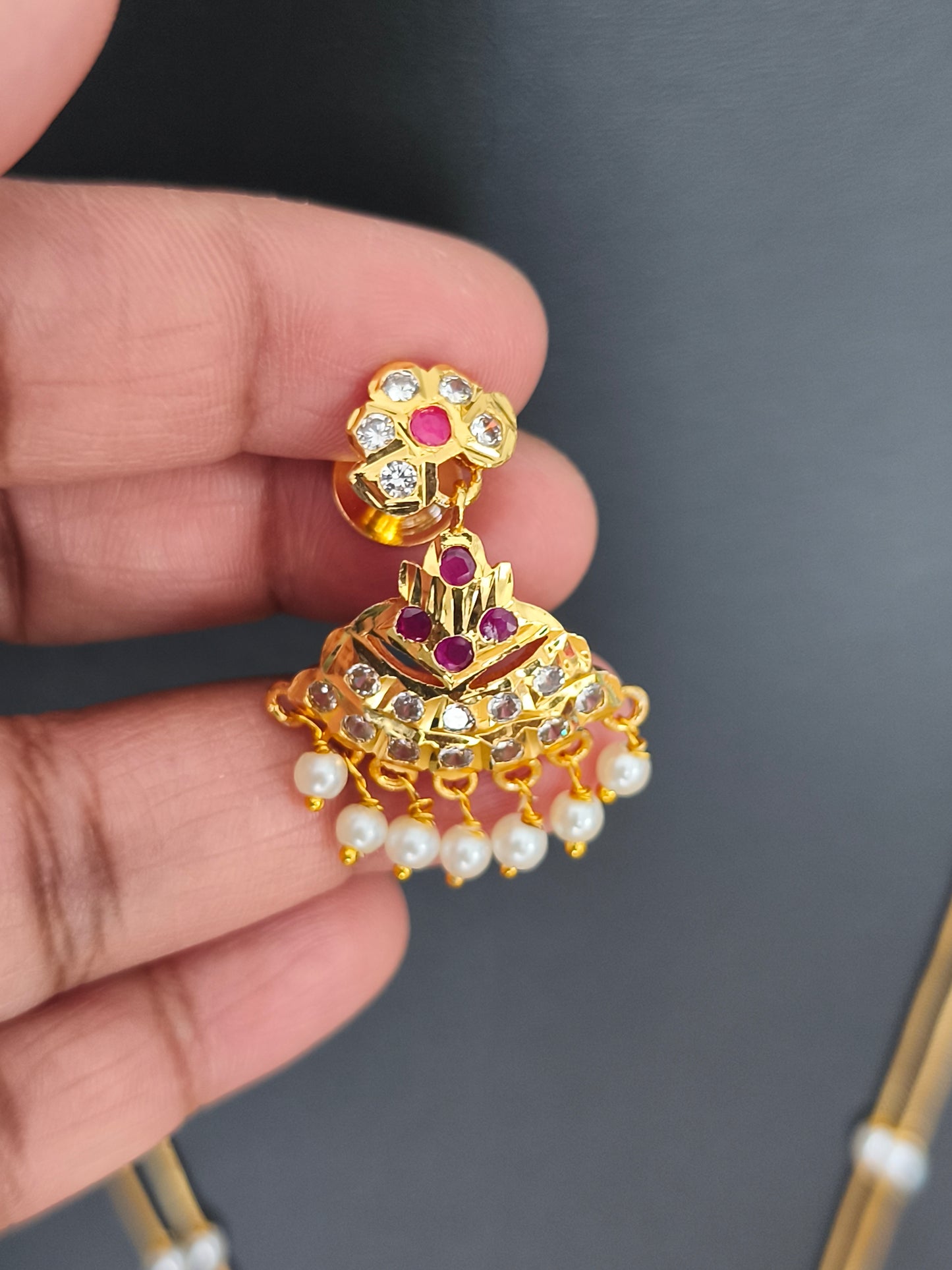 Micro gold plated Traditional lotus pathakkam (Ruby & White)