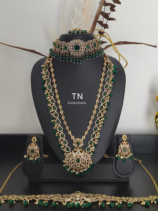 Victorian Finish Green Semi Bridal Set/Wedding jewellery set
