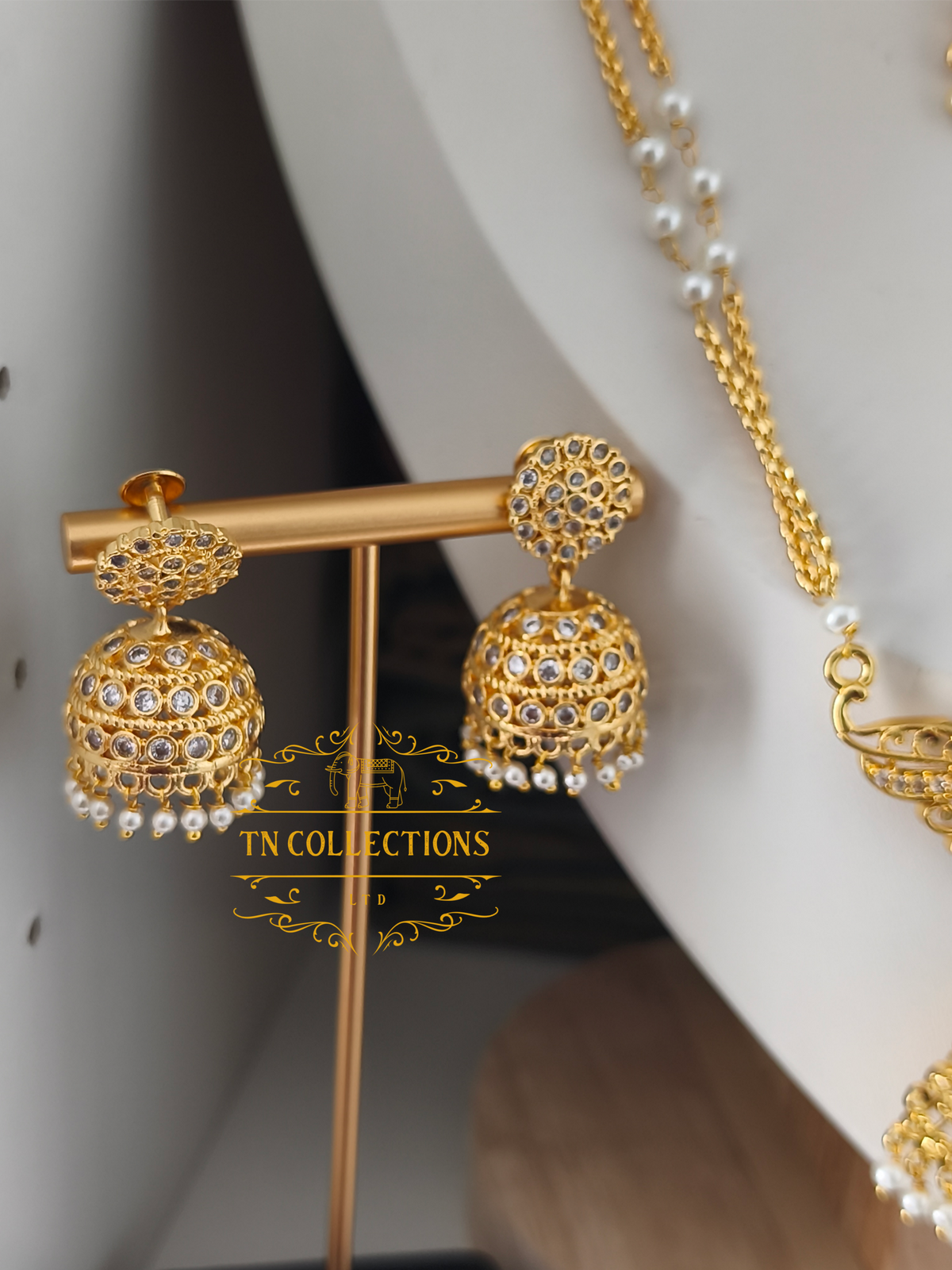 Micro gold plated Traditional Attiyal Pathakkam Set (Full White Stones)