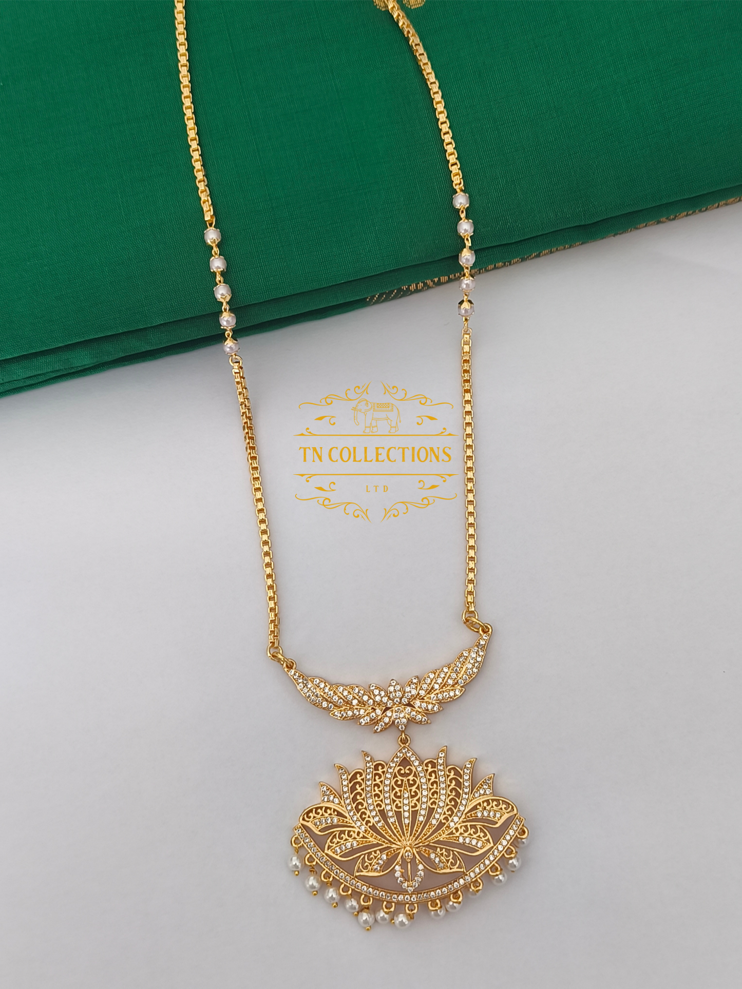 Micro Gold-Plated Lotus Pathakkam with Pearl chain