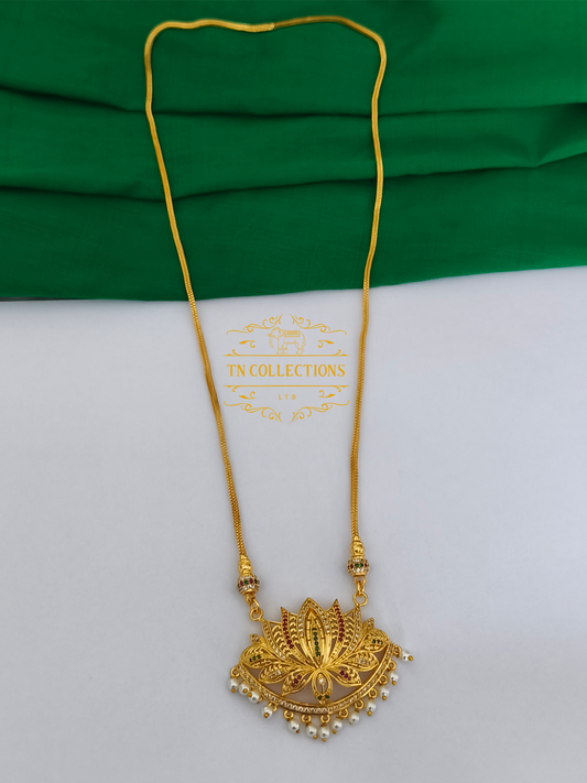 Micro Gold-Plated Lotus Pathakkam with Chain (Multicoloured)