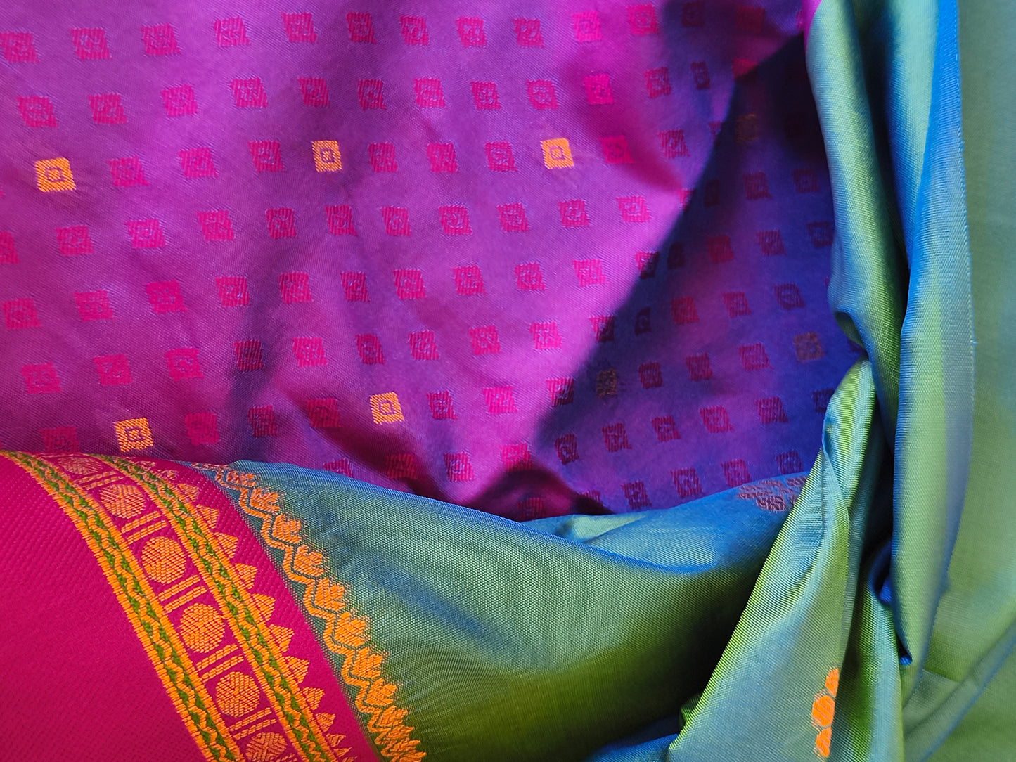 Dual tone Banaras Semi Soft Silk Saree with contrast blouse and rich pallu