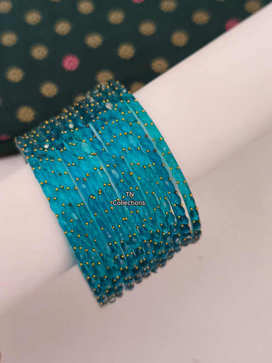 Light Blue Raindrop Glass Bangles (Size 2.8)