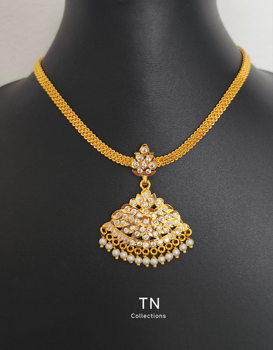 Traditional Impon Micro gold plated Attiyal/ Attigai with pearls hanging