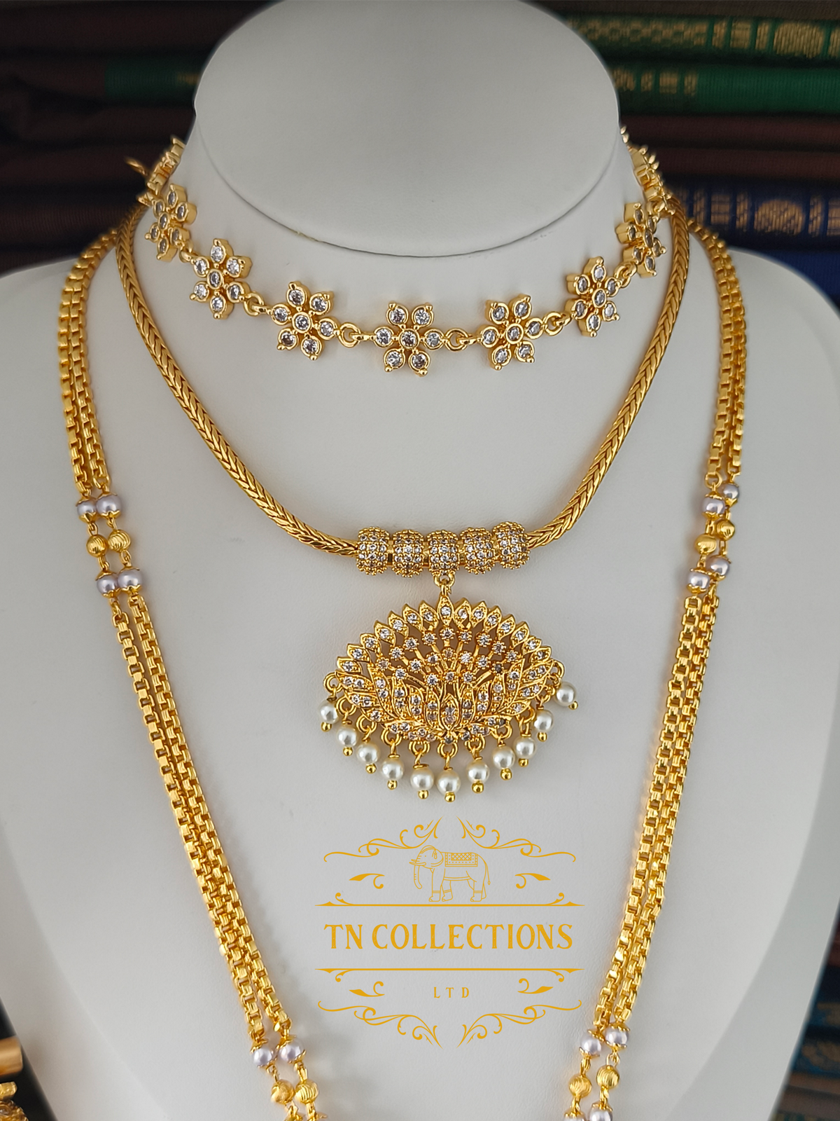 Micro Gold-Plated Trendy Semi Bridal Set (Full White Stones)