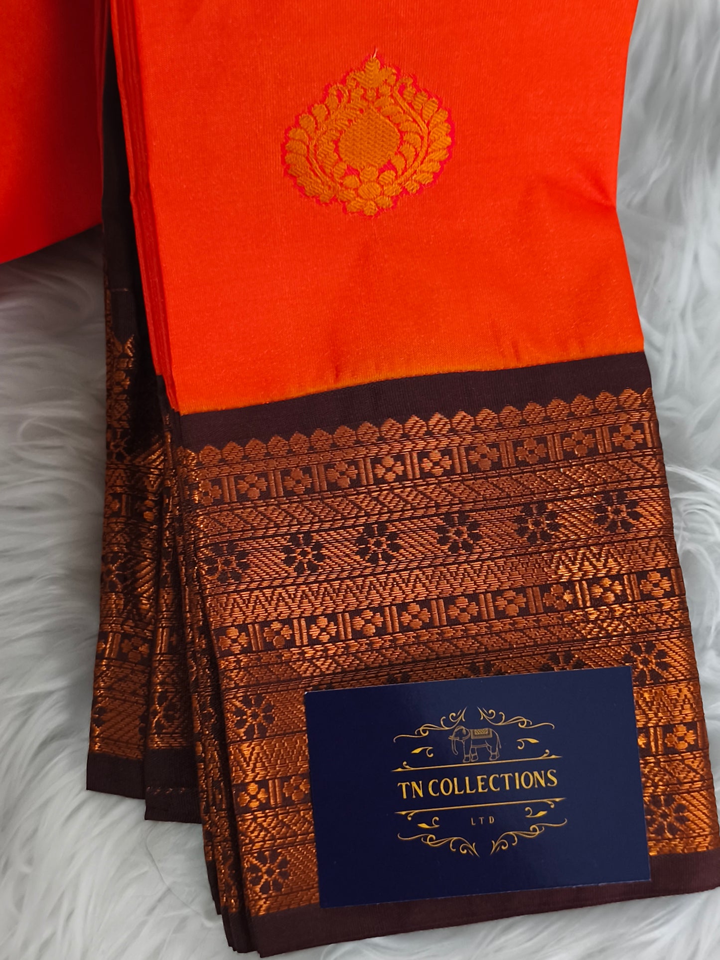 Pure Kanchi Semi Silk Saree(Rusty Orange with Coffee Brown)