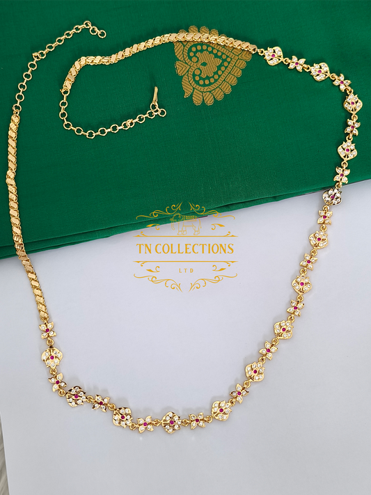 Micro Gold-Plated Trendy Hip chain (Ruby & white stones)
