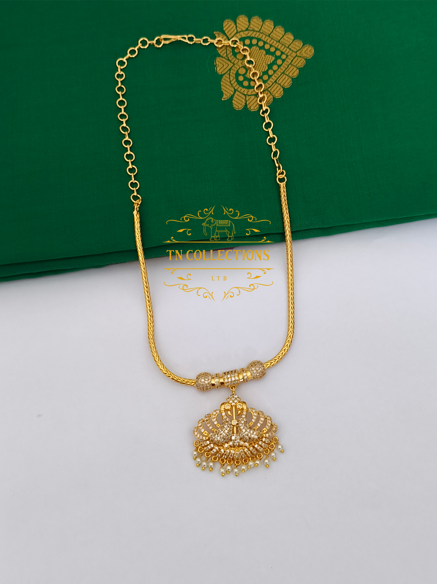 Micro Gold-Plated Peacock Attiyal (Full white stones)