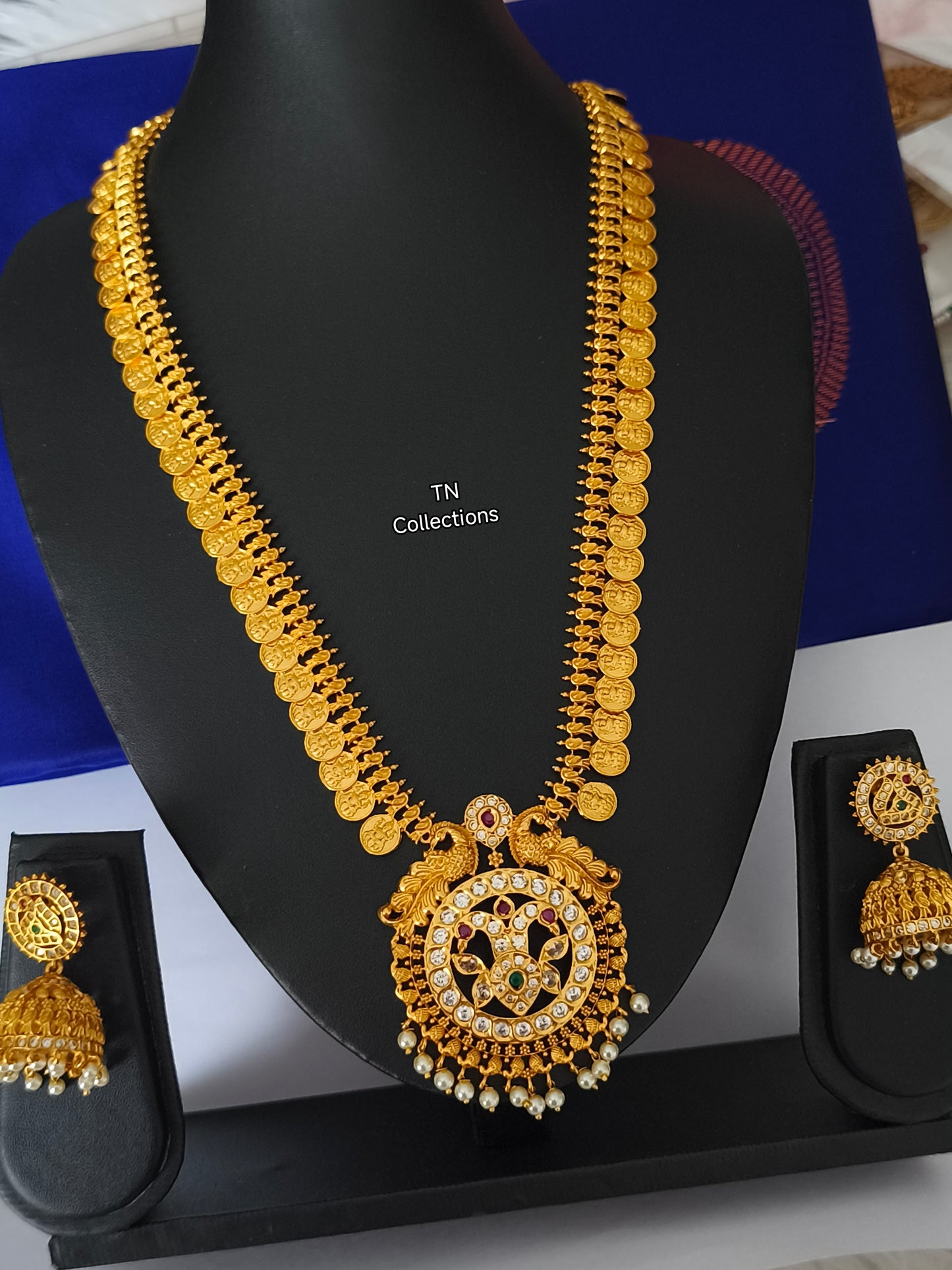 Matte Finish Long Haaram with Earrings