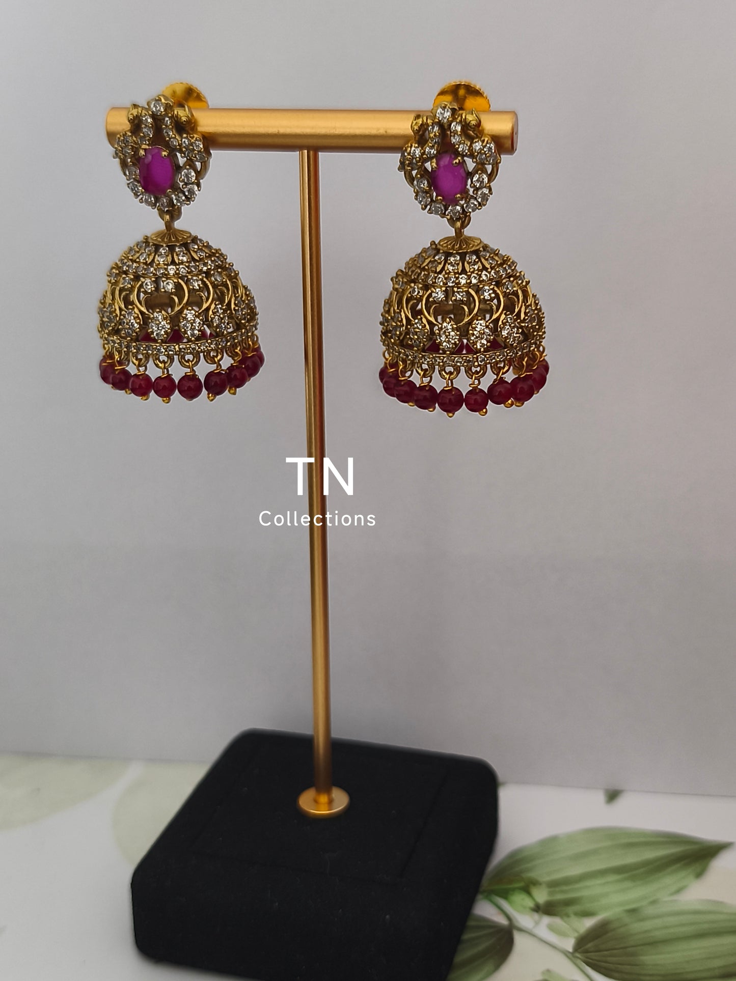 Pink Matte Finish AD Jumkha Earrings