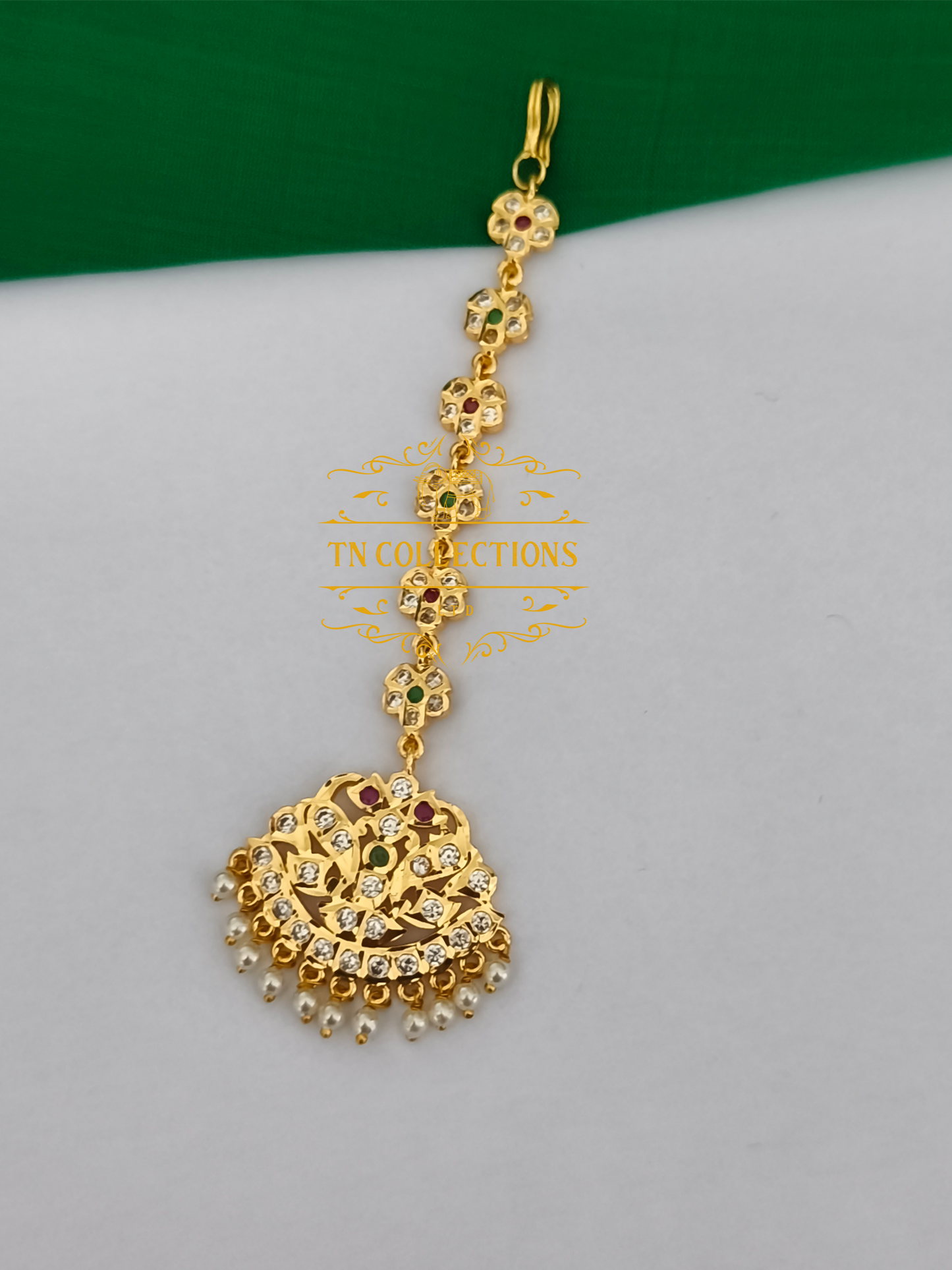 Micro Gold Finish Traditional Tikka (Multicoloured stones)