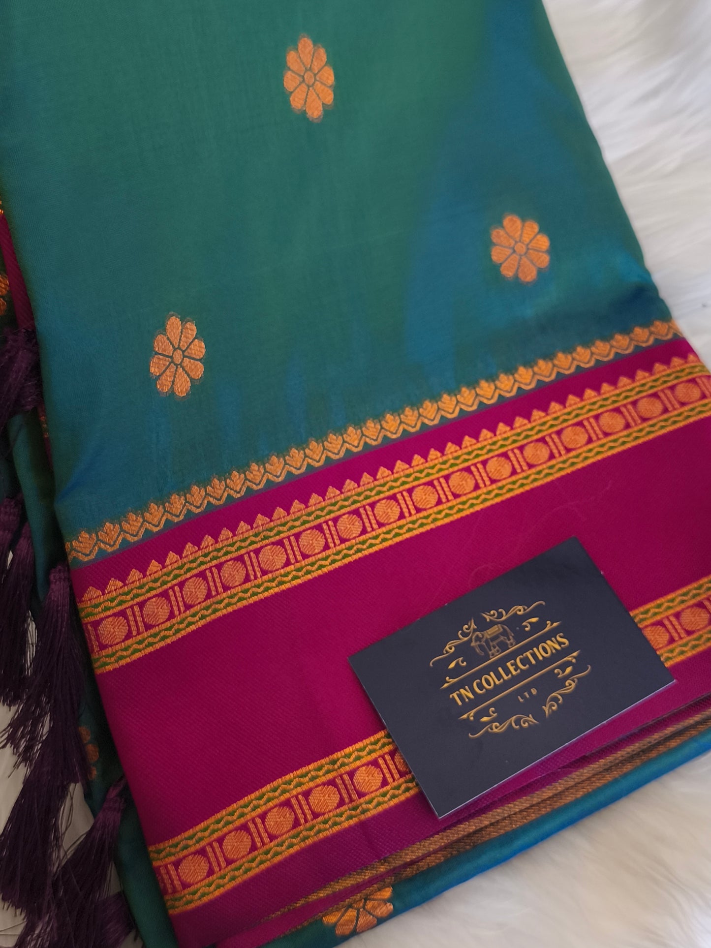 Dual tone Banaras Semi Soft Silk Saree with contrast blouse and rich pallu