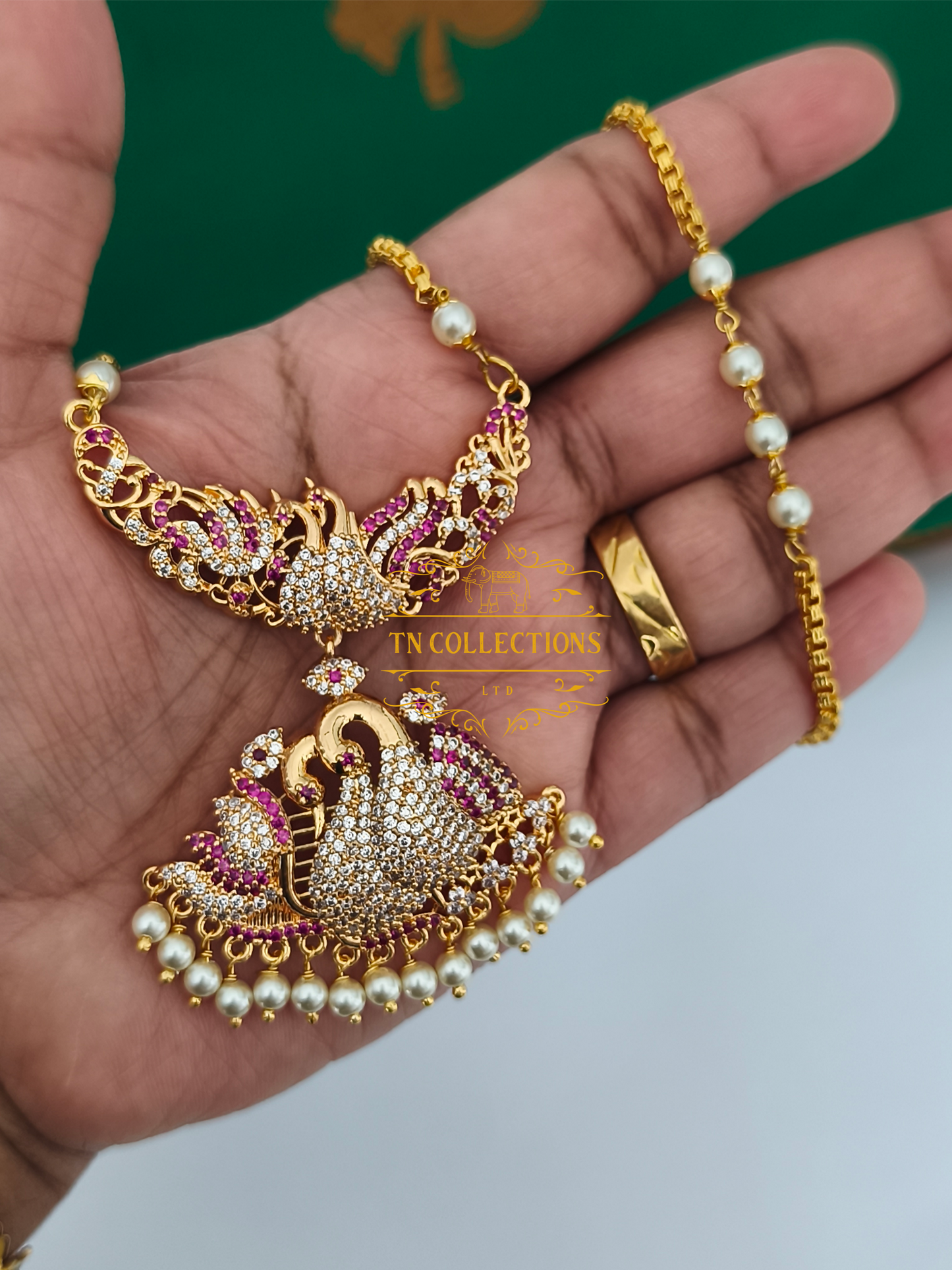 Micro Gold-Plated Traditional Pathakkam (Ruby & White stones)