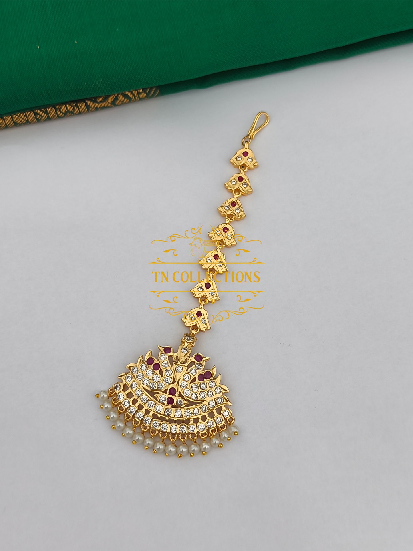 Micro gold plated Nethichuddi Tikka (Ruby & White stones)
