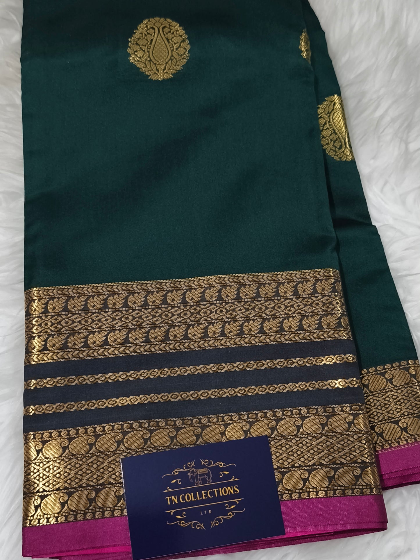 Luxury Semi Soft Silk Saree (Dark Green)