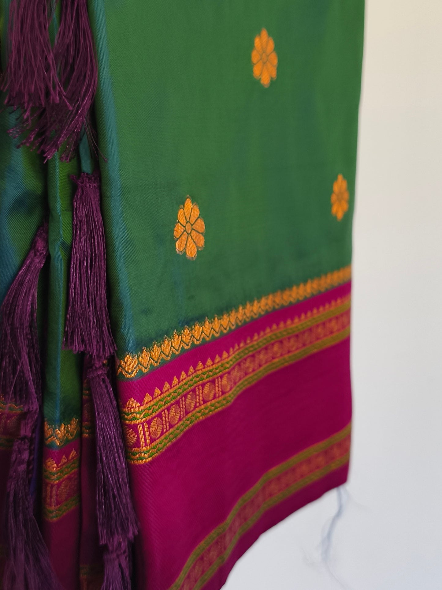 Dual tone Banaras Semi Soft Silk Saree with contrast blouse and rich pallu