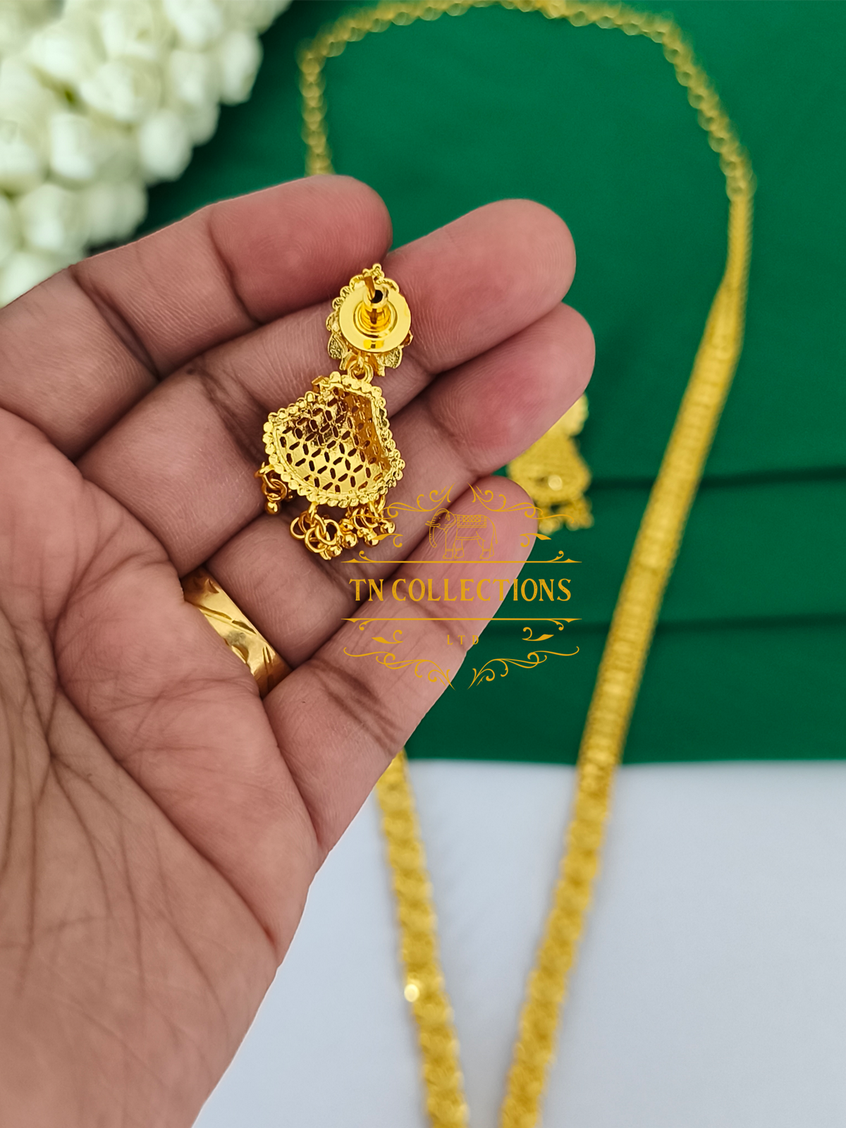 Gold Plated Traditional Long Haaram with Earrings