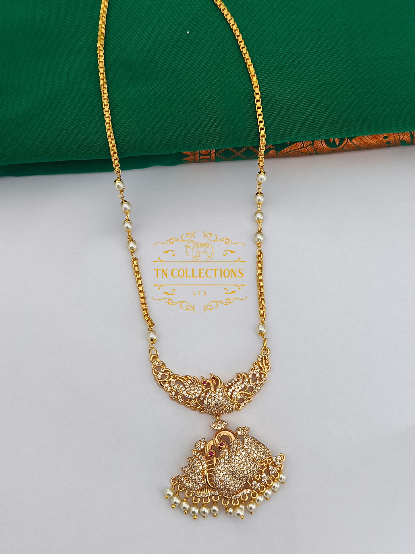 Micro Gold-Plated Traditional Pathakkam (Full white stones)