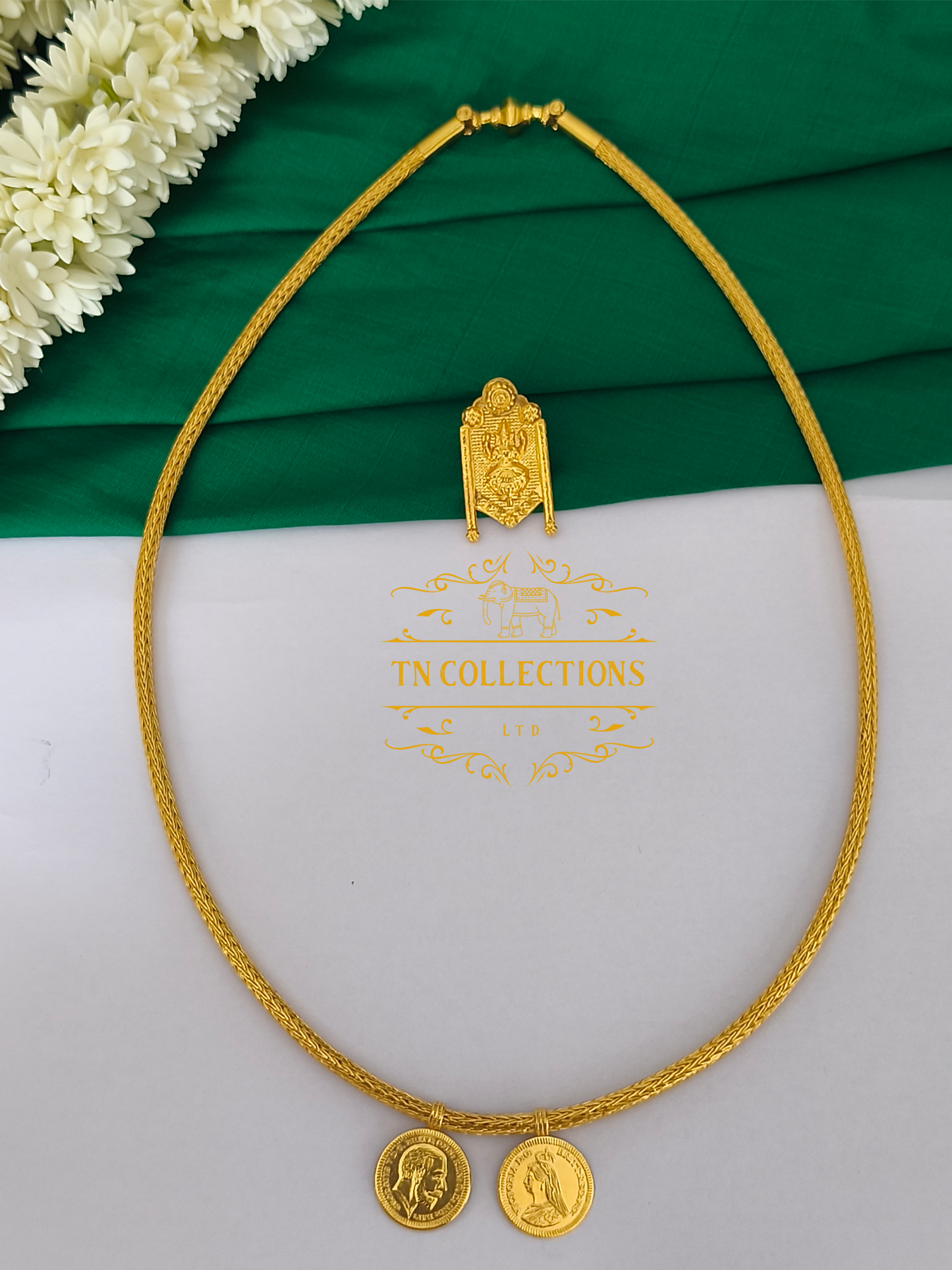22ct Gold Plated Traditional Hindu Thalikodi with Amman thali & Coins (9-11 Pawn thickness)