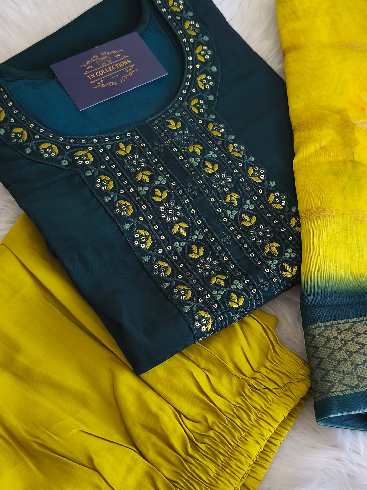 Stylish 3 Piece Embroidered Side Open Shalwar Suit with Floral Dupatta- (L/XL)