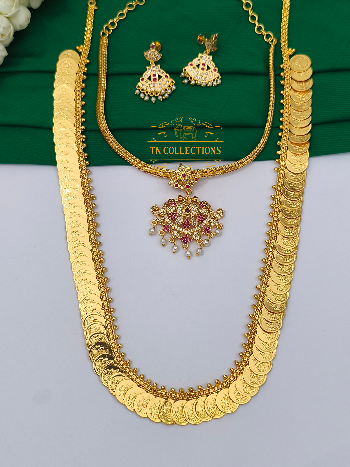 Micro Gold Finish Semi Bridal Set (Ruby & White Stones)
